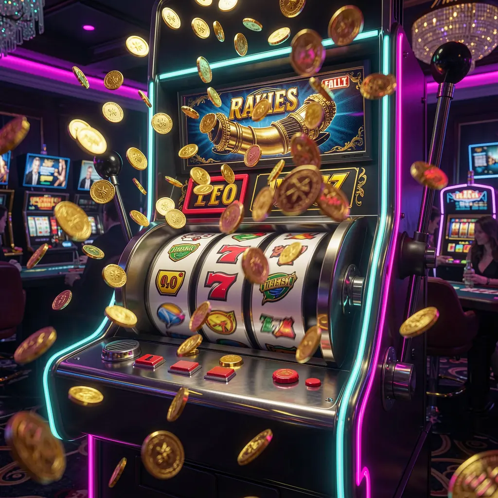 Luxury slot machine with golden details and scattered coins representing premium online slot gameplay on 9KBD in Bangladesh